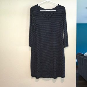 Black and white striped dress.